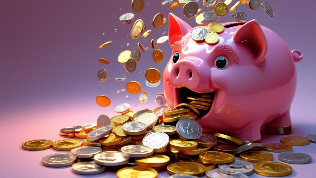 cash coins flowing into a piggy bank