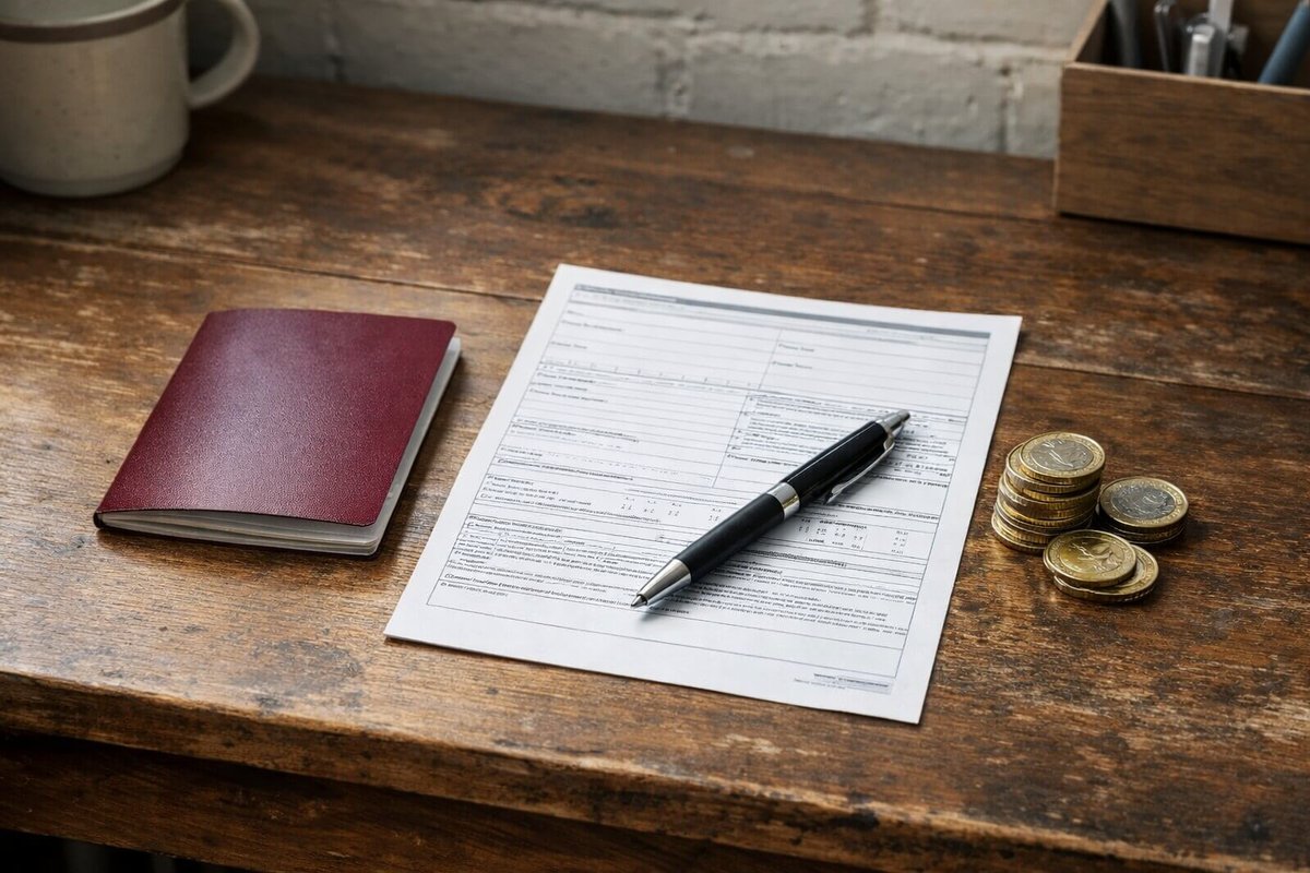 UK passport and government incorporation paperwork on a wooden desk in a Stoke-on-Trent home office